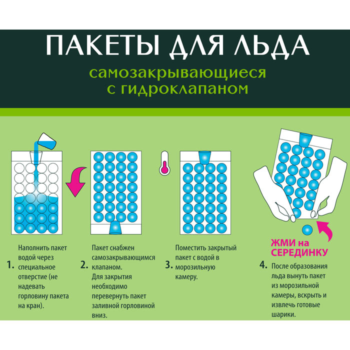 Пакеты для льда самозакрывающиеся с гидроклапаном 8 листов по 28 шариков Master Fresh 