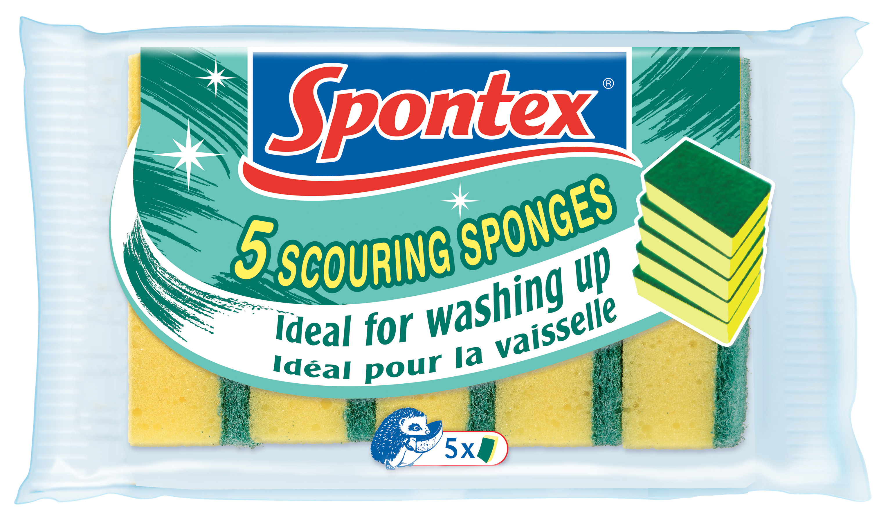 Губка для посуды 2,5×5,5×9 5шт Scouring sponges Spontex