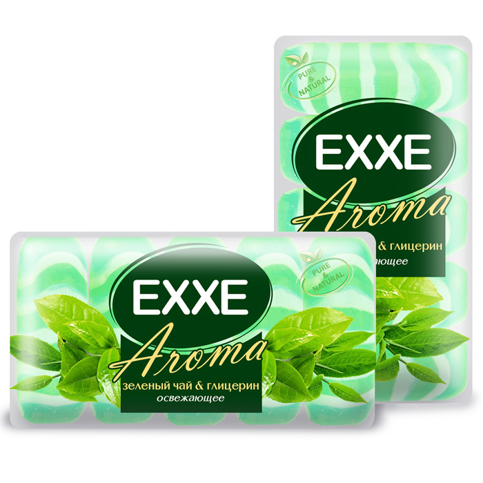 Мыло туалетное глицериновое Зеленый чай 5*70г EXXE Aroma